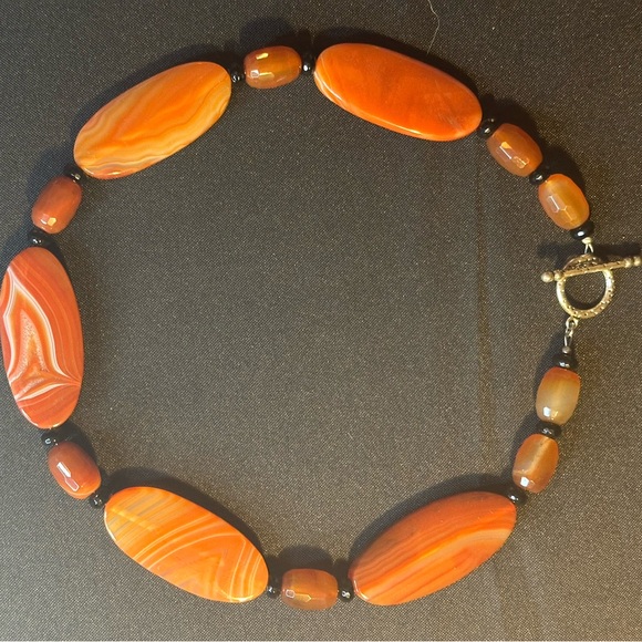 2Pc Semi-Precious Carnelian & Onyx Necklace & Earring set. - Picture 3 of 3